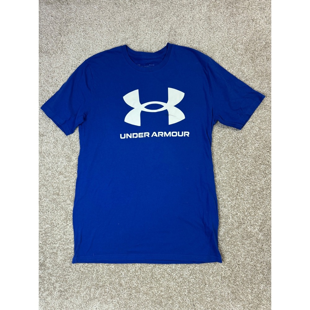 Under Armour Mens Small Blue Graphic Logo Short Sleeve Loose Fit T-Shirt
